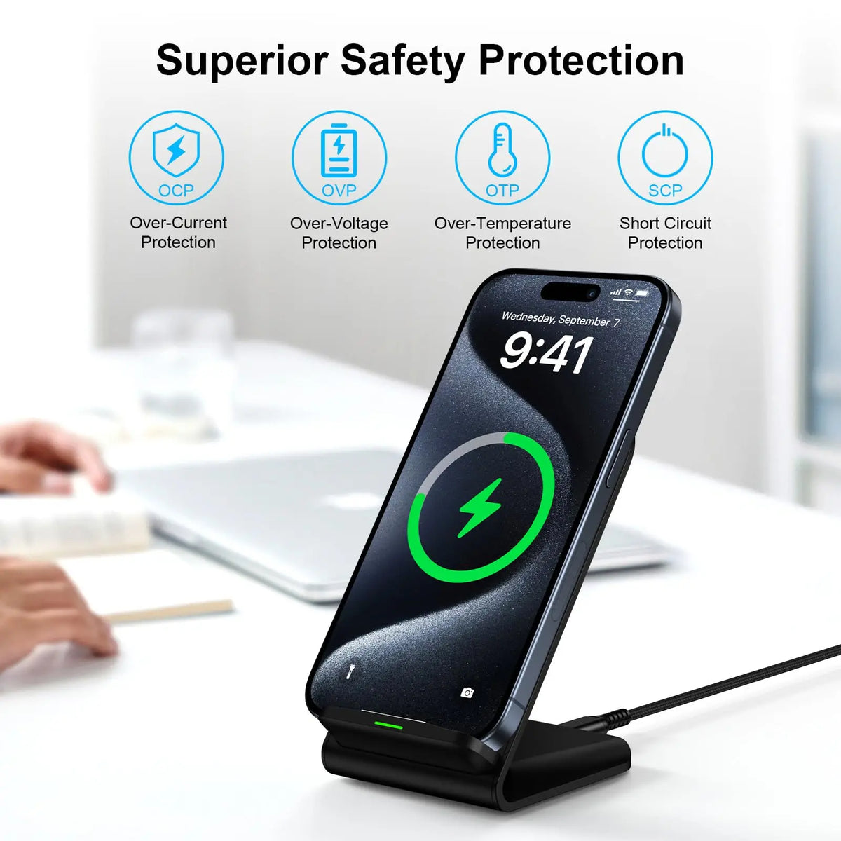 15W Wireless Charger Phone Holder Desk Fast Charging Charger Station for iPhone12-17,Samsung Galaxy S24-20 Xiaomi HUAWEI Android
