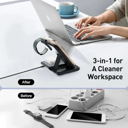 Night LED Light 3 In 1 Wireless Charger Foldable Stand For iPhone Samsung Apple Watch 2-11 SE Airpods Pro Fast Charging Station