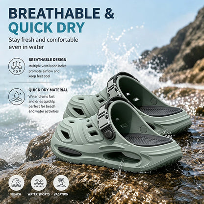 Men EVA Clogs Sandals Lightweight Non Slip Adjustable Strap Garden Beach Slippers Breathable Waterproof Summer Driving Slippers