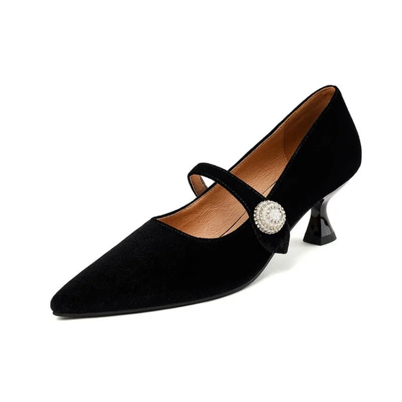 Wine Red Pointed Toe Mary Jane Shoes Women&