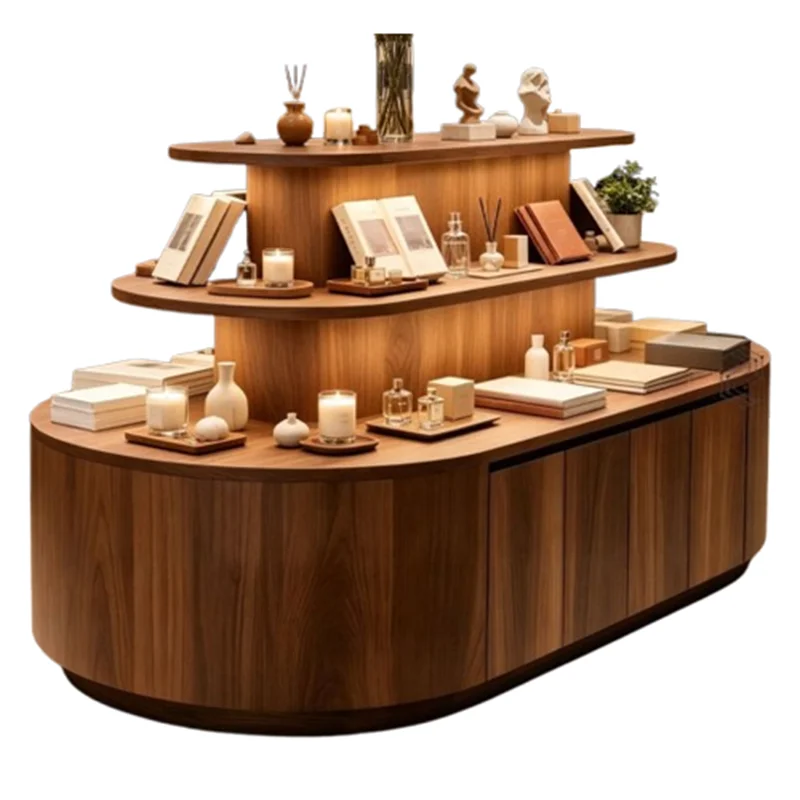Japanese Style Wooden Multi-layer Island Display Cabinet High-end Jewelry Cosmetic Display Stand Designer Office Furniture FYMS