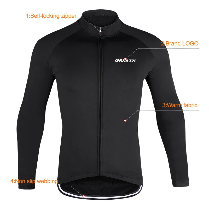 GRSRXX Men's Winter Cycling Jacket Thermal MTB Bike Coat Windproof Bicycle Jacket Long Sleeve Clothing Cycling Jersey Ciclismo
