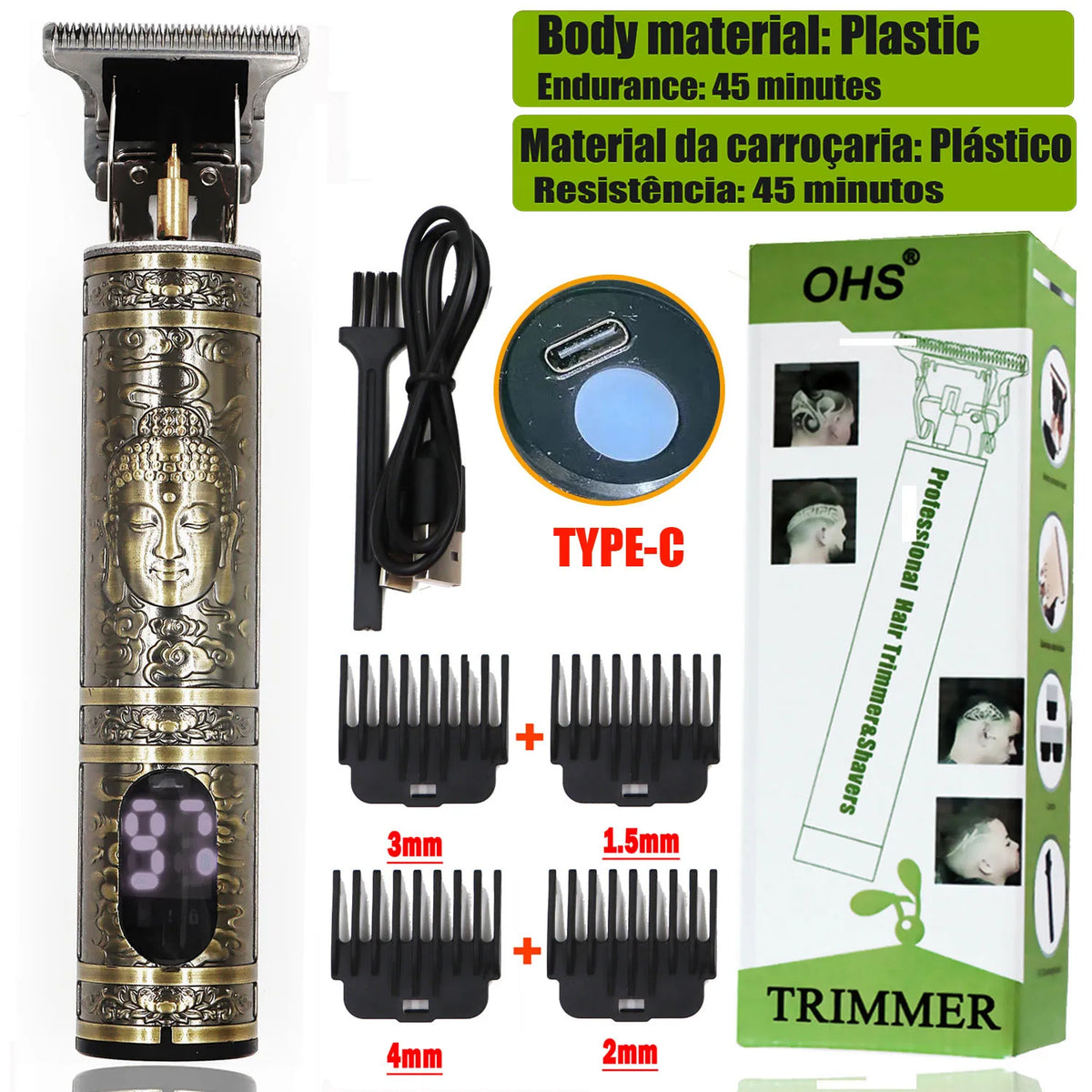 OHS Electric Hair Clipper Professional USB Cordless Clipper Professional Beard Trimmer Haircut Grooming Kit Hair Cutting Machine