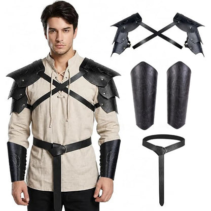 Medieval PU Leather Armor Set Pauldron Corset Waist Belt Bracers Men Viking Knight Pirate Cosplay Accessories Halloween Party