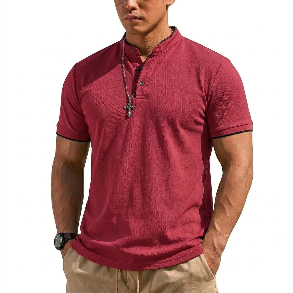 Summer Short Sleeve Henley Shirt Men Button Polo Shirts Classic Collarless T-Shirts for Men Luxury Breathable Hiking T-shirt Gym