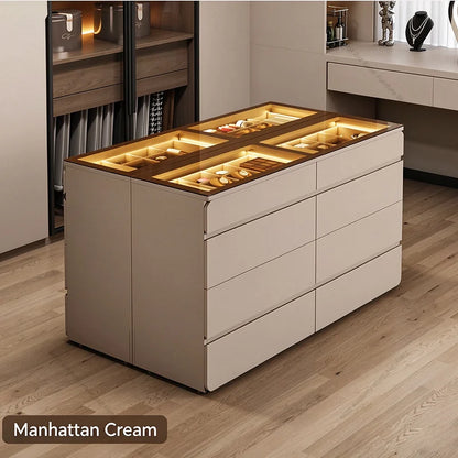 Nordic Cream Style Walk in Closet Island Cabinet Freestanding Jewelry Island Display Cabinet Bedroom Luxury Furniture FYMS