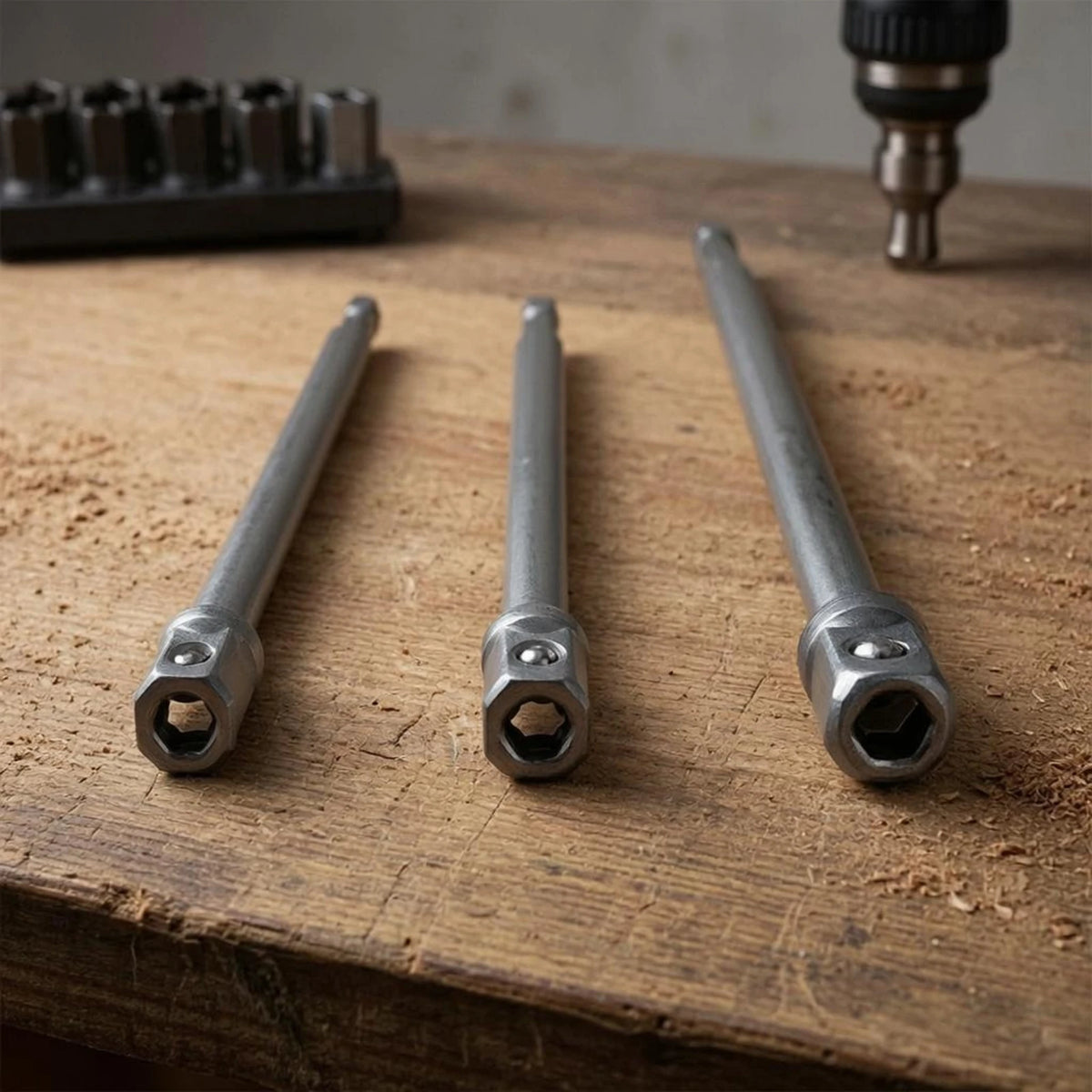 3 Pieces Hex to Square Adapter 150 Mm Socket Adapter Set Tool Accessory Long-Lasting Corrosion Resistant