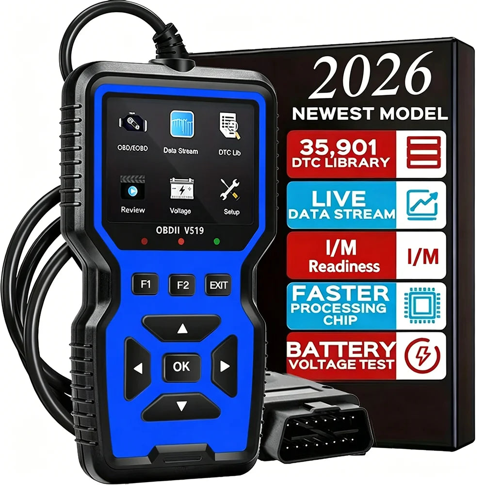 V519 Professional Obd2 Scanner - Usb-Powered Car Diagnostic Tool with Real-Time Data Stream, Full-Featured Obd Ii Testing (I/M Ready, Bod2/Eobd), Clears Engine Fault Lights, Reads/Erases Codes for Most Vehicles, Car Maintenance, Ergonomic Design, Durable