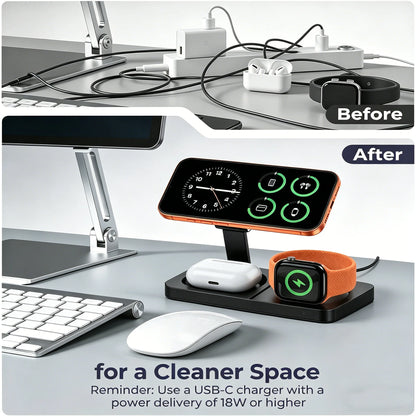 TIMESS Fast Magnetic 3 in 1 Wireless Charger For iPhone 17 16 15 PRO MAX For Apple Watch iWatch For Airpods Pro Charging Stand