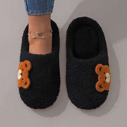 Cute Cartoon Embroidered Bear Plush Silent Soft-Soled Women&