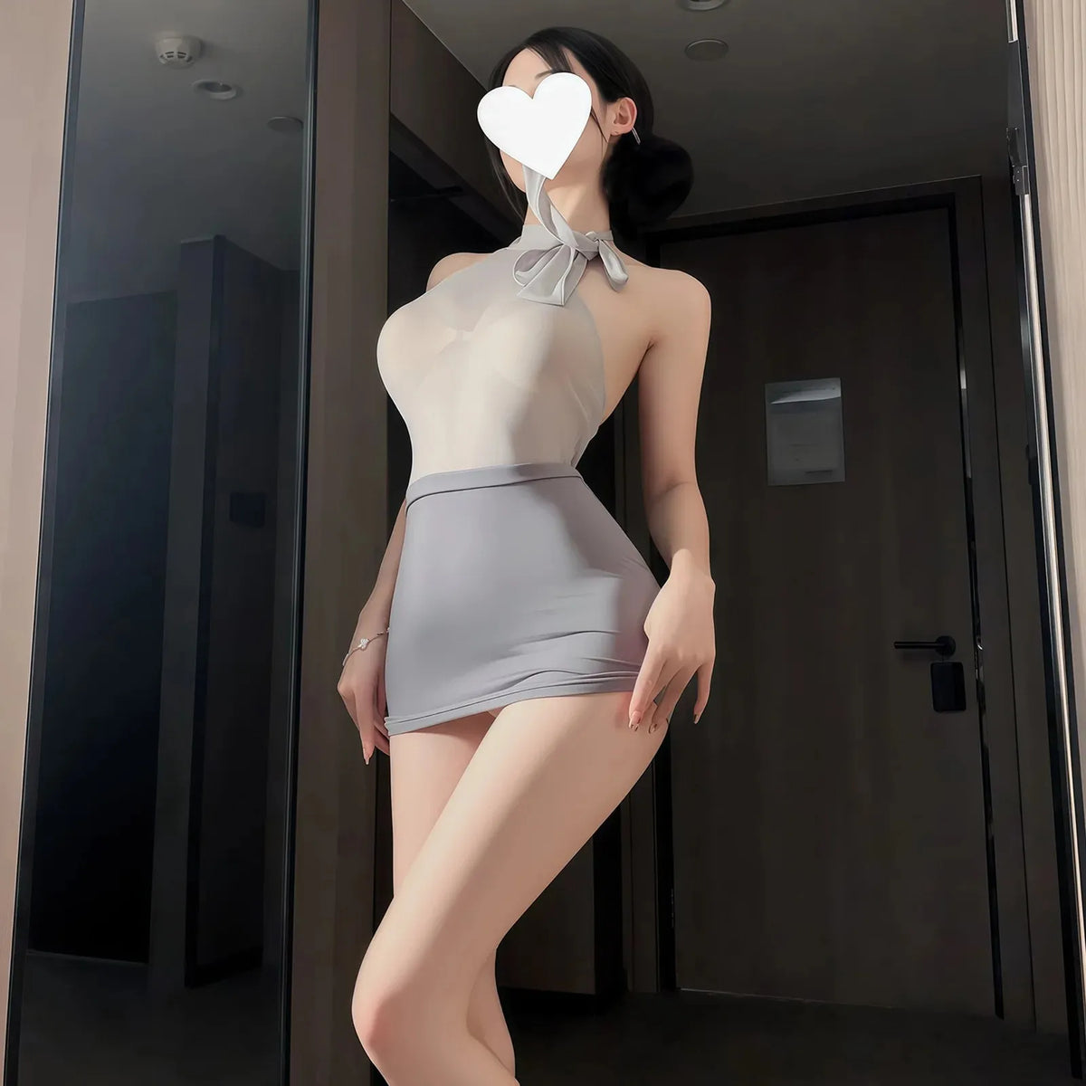 Sexy Secretary Skirt Sets Hollow Out Uniform Lace Pure Desire Skirt Sets Hanging Neck Off-the-shoulder Backless Sleeveless 1QBN