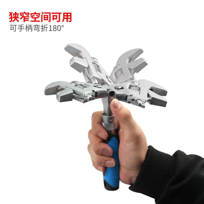 Perfect Multifunctional Five-in-one 10-inch Retractable Movable Wrench, Folding Shaking Head Ratchet