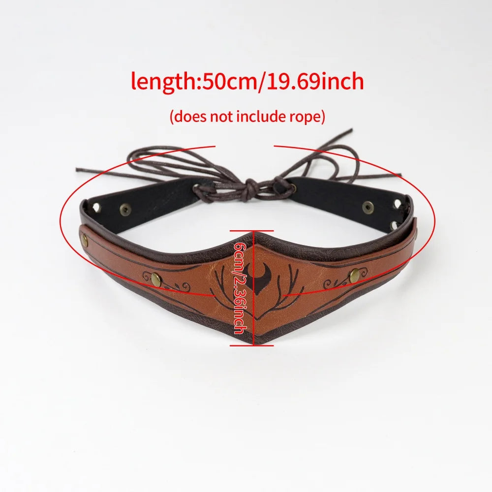 Women Medieval PU Leather Elf Headband Moon Forehead Circlet Forest Druid Renaissance Warrior LARP Halloween Fantasy Cosplay Acc