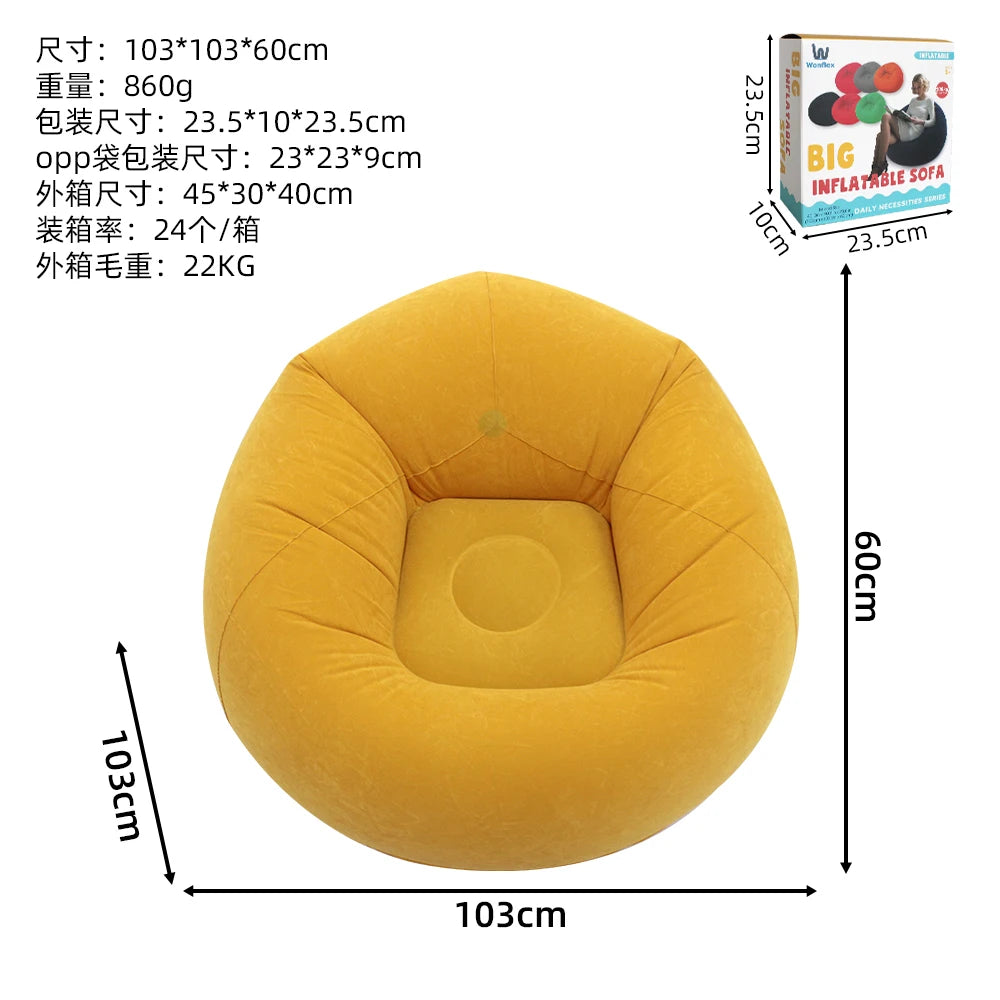 Flocked Round Inflatable Sofa Thickened PVC Ball Shape Lazy Lounge Chair Foldable Waterproof Sofa for Indoor Camping Bedroom Decor Gift