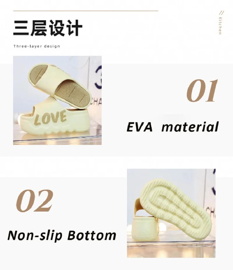 High Heels 6cm Platform Slippers Summer Soft EVA Shoes Anti-slip Flip flops Women Outdoor Comfort Sandals Green Love Slides Shoe