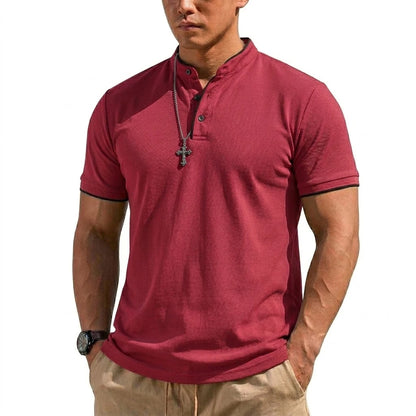 Summer Short Sleeve Henley Shirt Men Button Polo Shirts Classic Collarless T-Shirts for Men Luxury Breathable Hiking T-shirt Gym