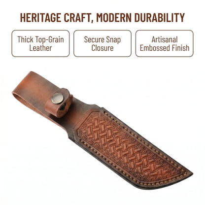 Brown Hand-embossed Leather Fixed Knife Sheath Durable Cowhide Knife Sheath Belt Carry Knife for Knife Collectors Outdoor Tool