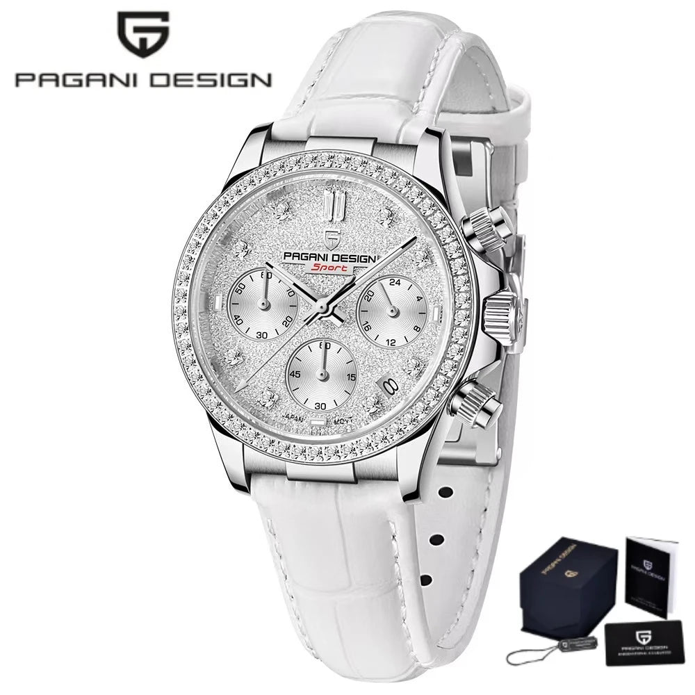 PAGANI DESIGN Women Chronograph Quartz Watch Rose Gold Luxury Sapphire Stainless Steel Elegant Sports Ladies Wristwatch