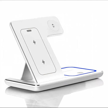 Fast Wireless Charger Charging Station Foldable Stand 3 in 1 for Samsung iPhone 17 16 15 18 14 13 12 Apple Watch 9 8 7 AirPods Xiaomi Huawei Type C Data Cable