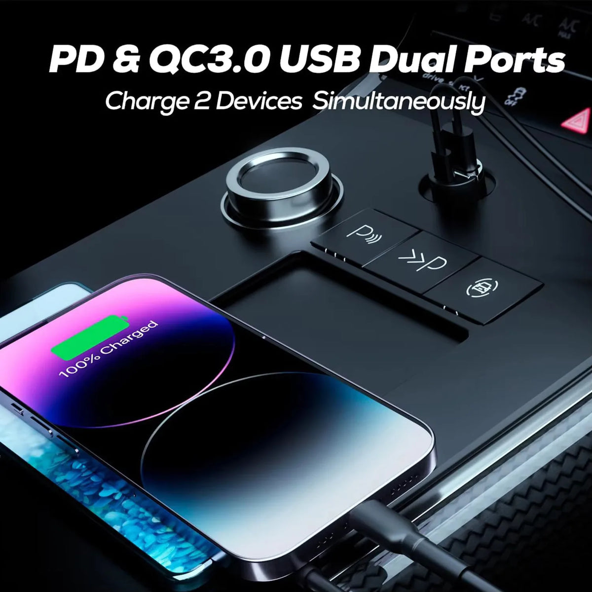 100W/200W QC3.0 PD Mini Car Charger 12-24V Lighter Fast Charging Car USB Type C Charger for Xiaomi Samsung Huawei iPhone Power