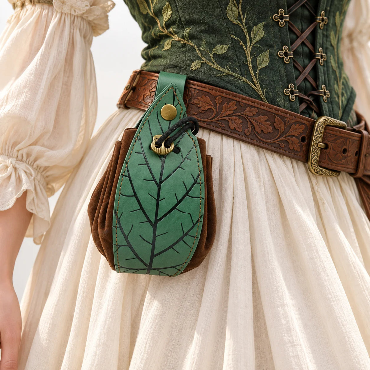 PU Leather Leaf Waist Bag for Women, Medieval Renaissance Belt Pouch, Forest Elf Ranger LARP Costume Accessory