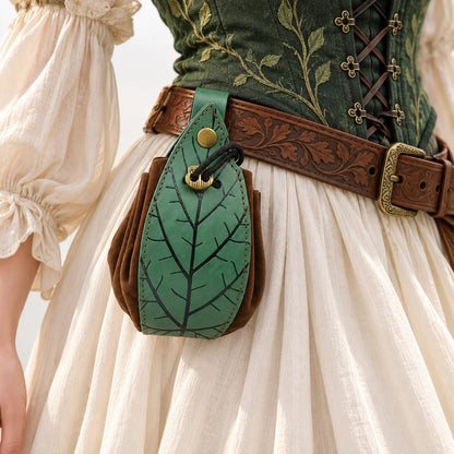 PU Leather Leaf Waist Bag for Women, Medieval Renaissance Belt Pouch, Forest Elf Ranger LARP Costume Accessory