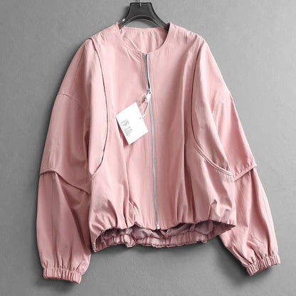 Korean Style Solid Color Women's Coat Loose High Street Spring Bomber Jacket Coat Women’s Fashion Clothing