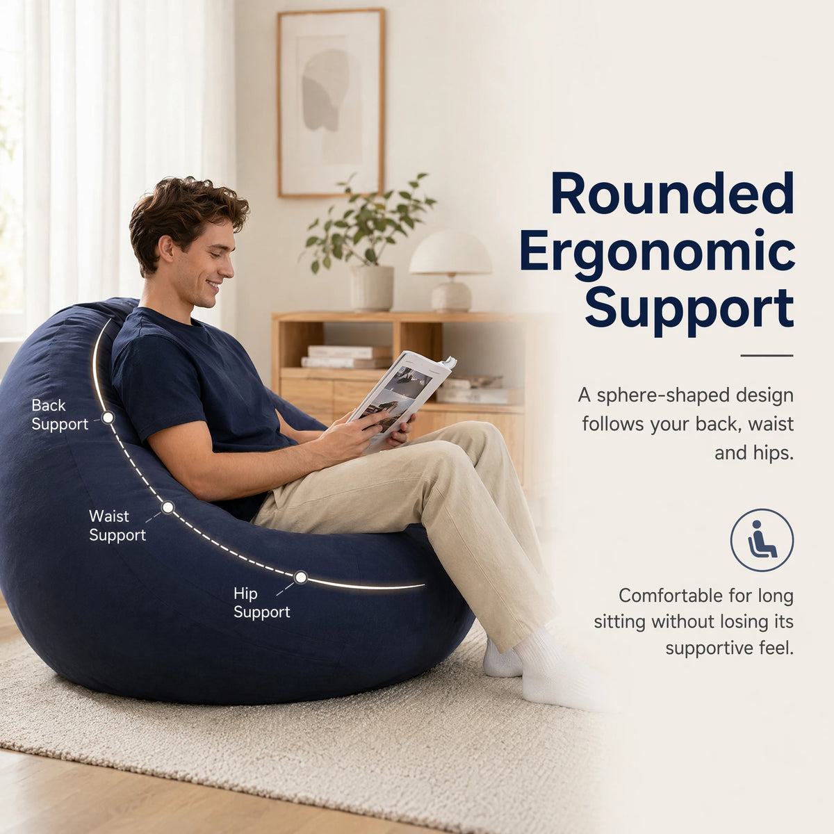 Flocked Round Inflatable Sofa Thickened PVC Ball Shape Lazy Lounge Chair Foldable Waterproof Sofa for Indoor Camping Bedroom Decor Gift