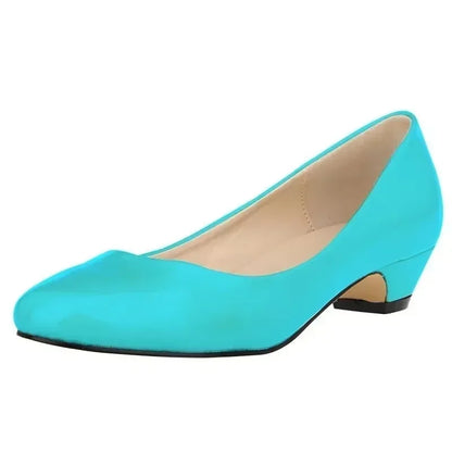 Women Wedge Pumps Autumn Casual Comfort Dress Round Toe Shallow Thick Low High Heels Office Slip-on Patent Leather Wedding Shoes