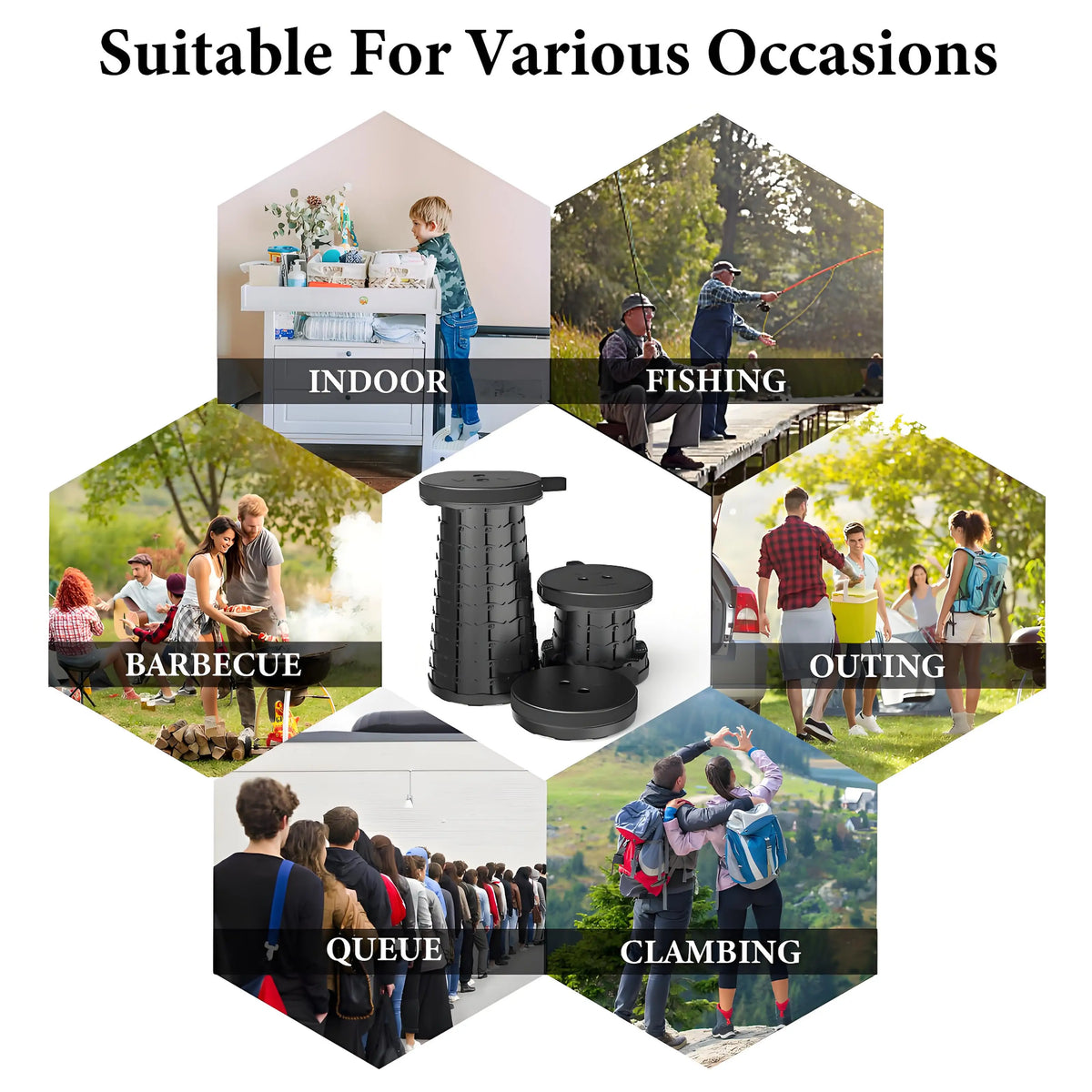 Space Saving Collapsible Stool Portable Camping Seat with Large Capacity Lightweight Outdoor Hiking Fishing Subway Bus Commuting