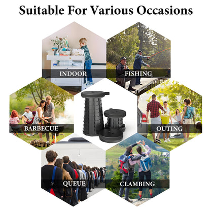 Space Saving Collapsible Stool Portable Camping Seat with Large Capacity Lightweight Outdoor Hiking Fishing Subway Bus Commuting