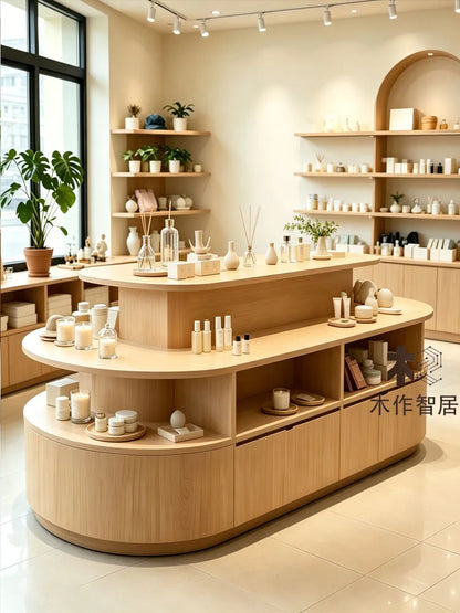 Japanese Style Wooden Multi-layer Island Display Cabinet High-end Jewelry Cosmetic Display Stand Designer Office Furniture FYMS