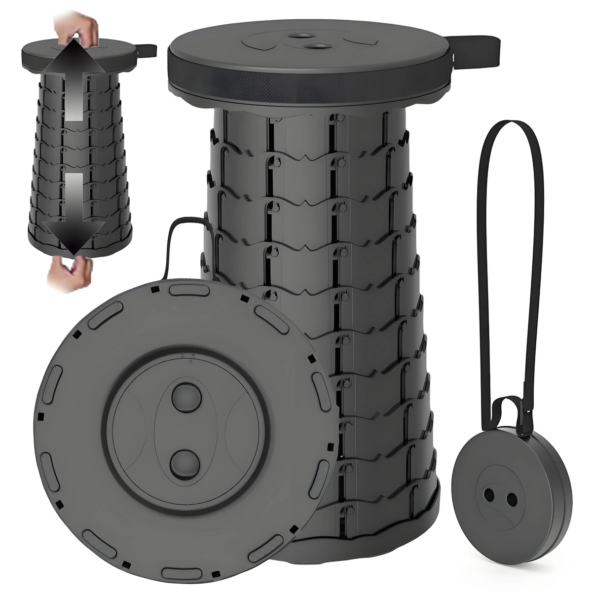 Space Saving Collapsible Stool Portable Camping Seat with Large Capacity Lightweight Outdoor Hiking Fishing Subway Bus Commuting