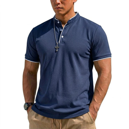 Summer Short Sleeve Henley Shirt Men Button Polo Shirts Classic Collarless T-Shirts for Men Luxury Breathable Hiking T-shirt Gym