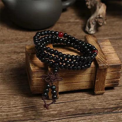 Natural Chinese Sandalwood 108 Prayer Beads Mala Bracelet Necklace 6mm Buddhist Buddha Rosary Elastic Wrist Jewelry Luck Amulet