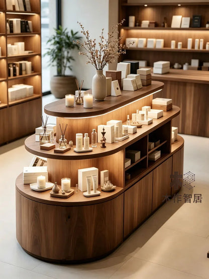 Japanese Style Wooden Multi-layer Island Display Cabinet High-end Jewelry Cosmetic Display Stand Designer Office Furniture FYMS