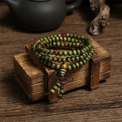 Natural Chinese Sandalwood 108 Prayer Beads Mala Bracelet Necklace 6mm Buddhist Buddha Rosary Elastic Wrist Jewelry Luck Amulet