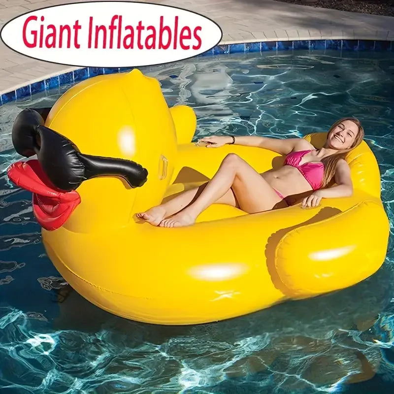 Thickened Swimming Pool Floating Bed Air Mattress Giant Duck Inflatable Pool Water Lounge Chair Suitable For Pool &amp; Beach Party