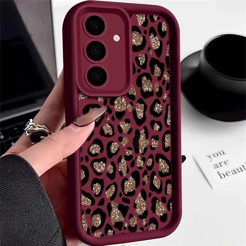 Brown Leopard Print Phone Case For Samsung Galaxy A17 A57 A56 A16 A18 A55 A36 A26 5G S26 S25 S23 S24 Ultra S24 S25 FE TPU Cover