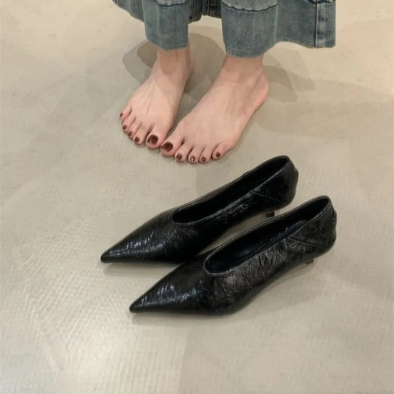 2025 Autumn New Commuter Wind Flat Heel Shallow Mouth Pointed Toe Single Shoes Women&