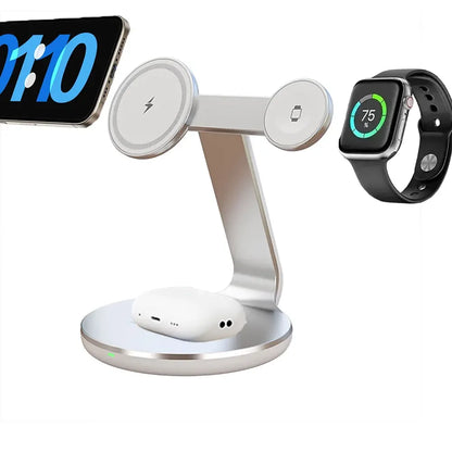 3 in 1 Wireless Charger Stand 360 Rotation 3 Charging Ports For iPhone  Apple Watch AirPods Fast Charging Dock Home Office Use