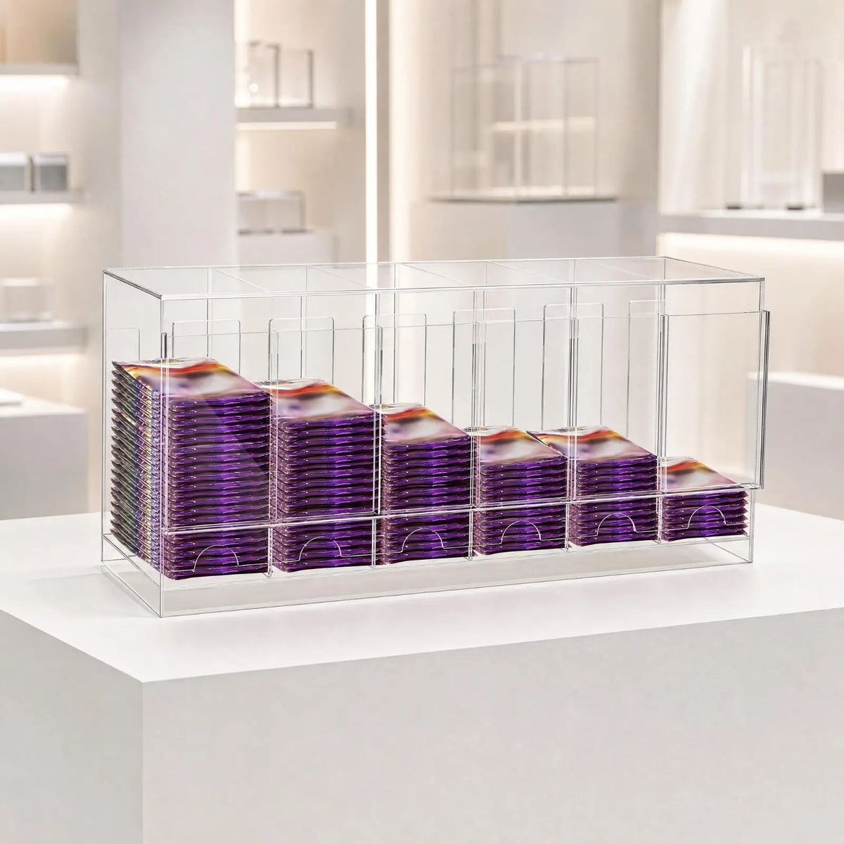 Card Packet Storage Display Case Acrylic Organizer Rack Six Compartment Divider Box for Booster Pack Collection