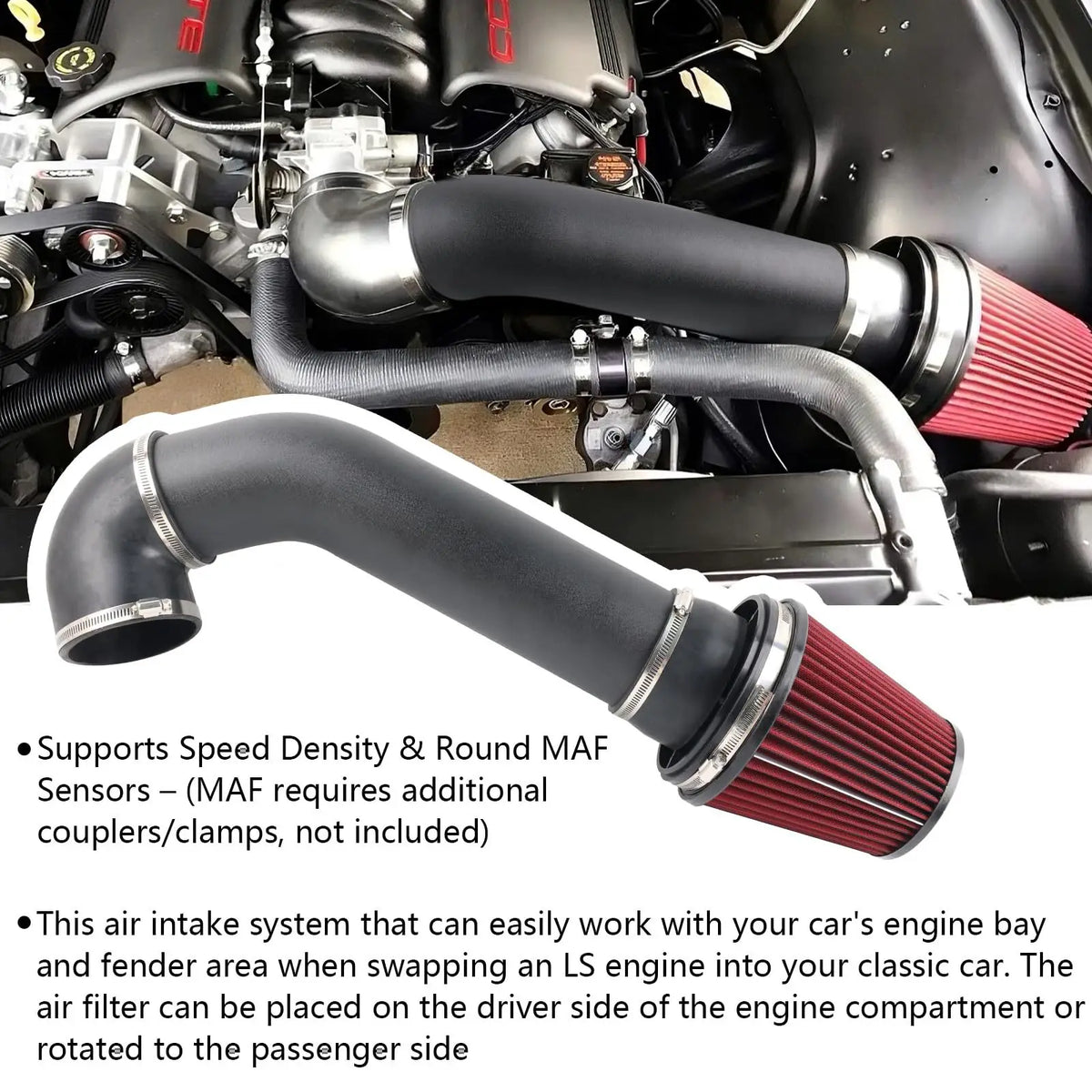 4 Inch LS Swap Cold Air Intake Kit compatible with LSX LS1 LS2 4.8L 5.3L 5.7L 6.0L Engine