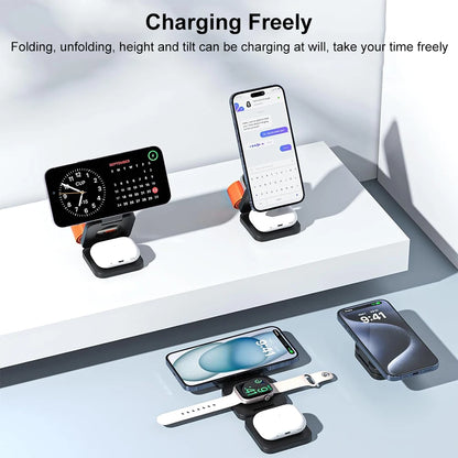 3 in 1 Foldable Magnetic Wireless Charger Stand for iPhone 16 15 14 13 12 Pro Max Apple Watch 9 8 7 Fast Charging Station