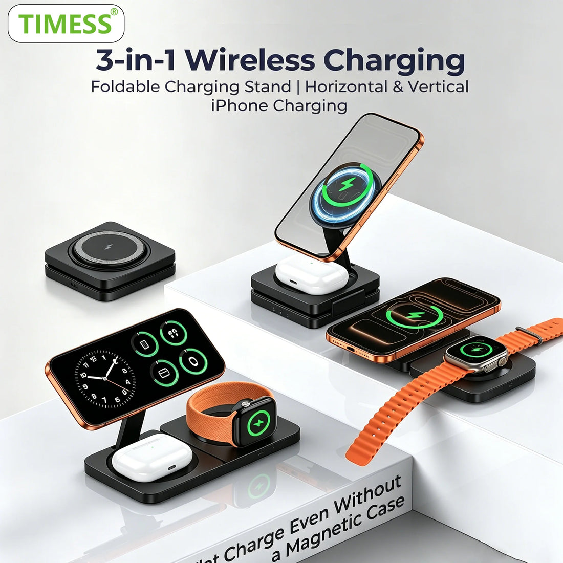 TIMESS Fast Magnetic 3 in 1 Wireless Charger For iPhone 17 16 15 PRO MAX For Apple Watch iWatch For Airpods Pro Charging Stand
