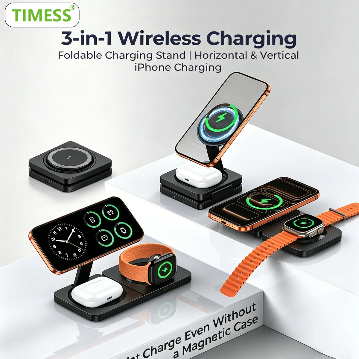 TIMESS Fast Magnetic 3 in 1 Wireless Charger For iPhone 17 16 15 PRO MAX For Apple Watch iWatch For Airpods Pro Charging Stand