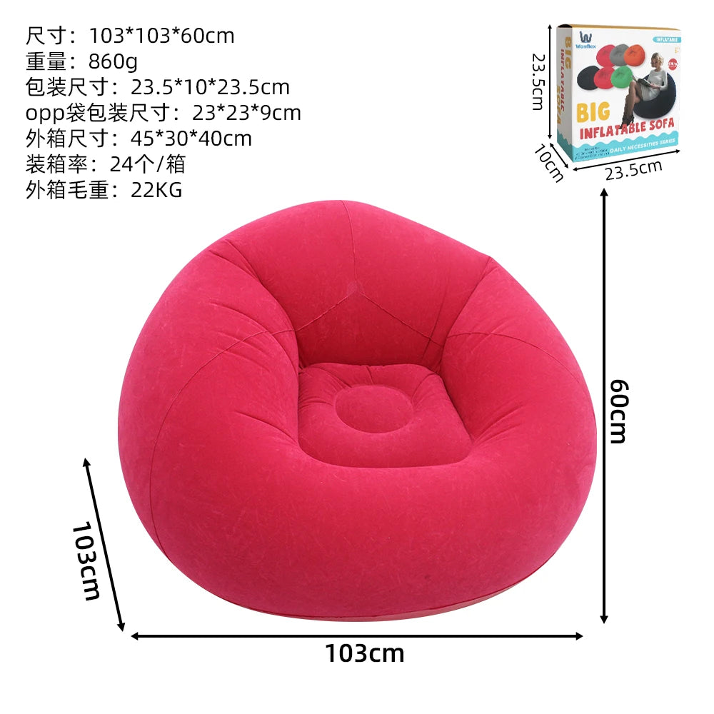 Flocked Round Inflatable Sofa Thickened PVC Ball Shape Lazy Lounge Chair Foldable Waterproof Sofa for Indoor Camping Bedroom Decor Gift