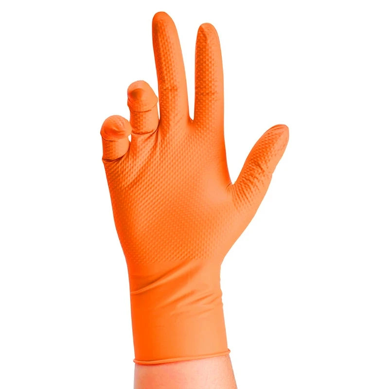 Heavy Duty Orange Nitrile Gloves 8Mil Industrial Disposable Gloves with Diamond Textured Grip for Mechanic Safety &amp; Work Gloves