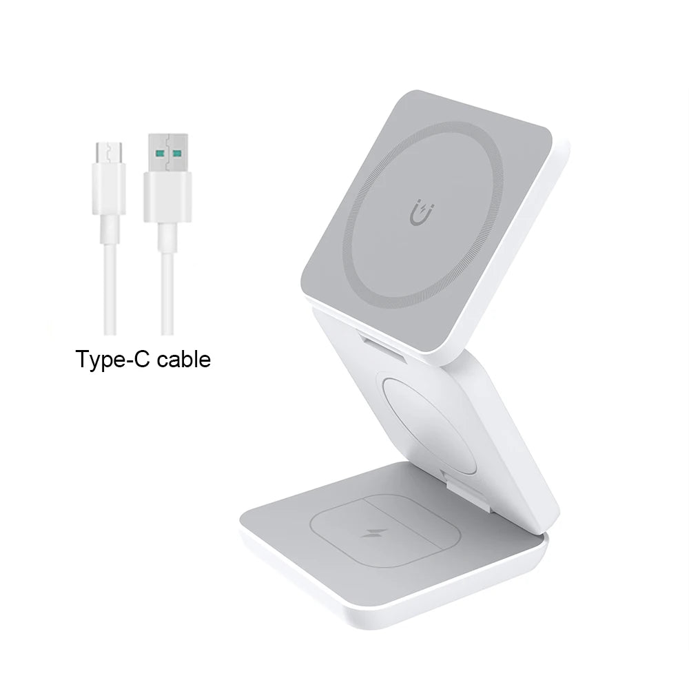 3 in 1 Foldable Magnetic Wireless Charger Stand for iPhone 16 15 14 13 12 Pro Max Apple Watch 9 8 7 Fast Charging Station