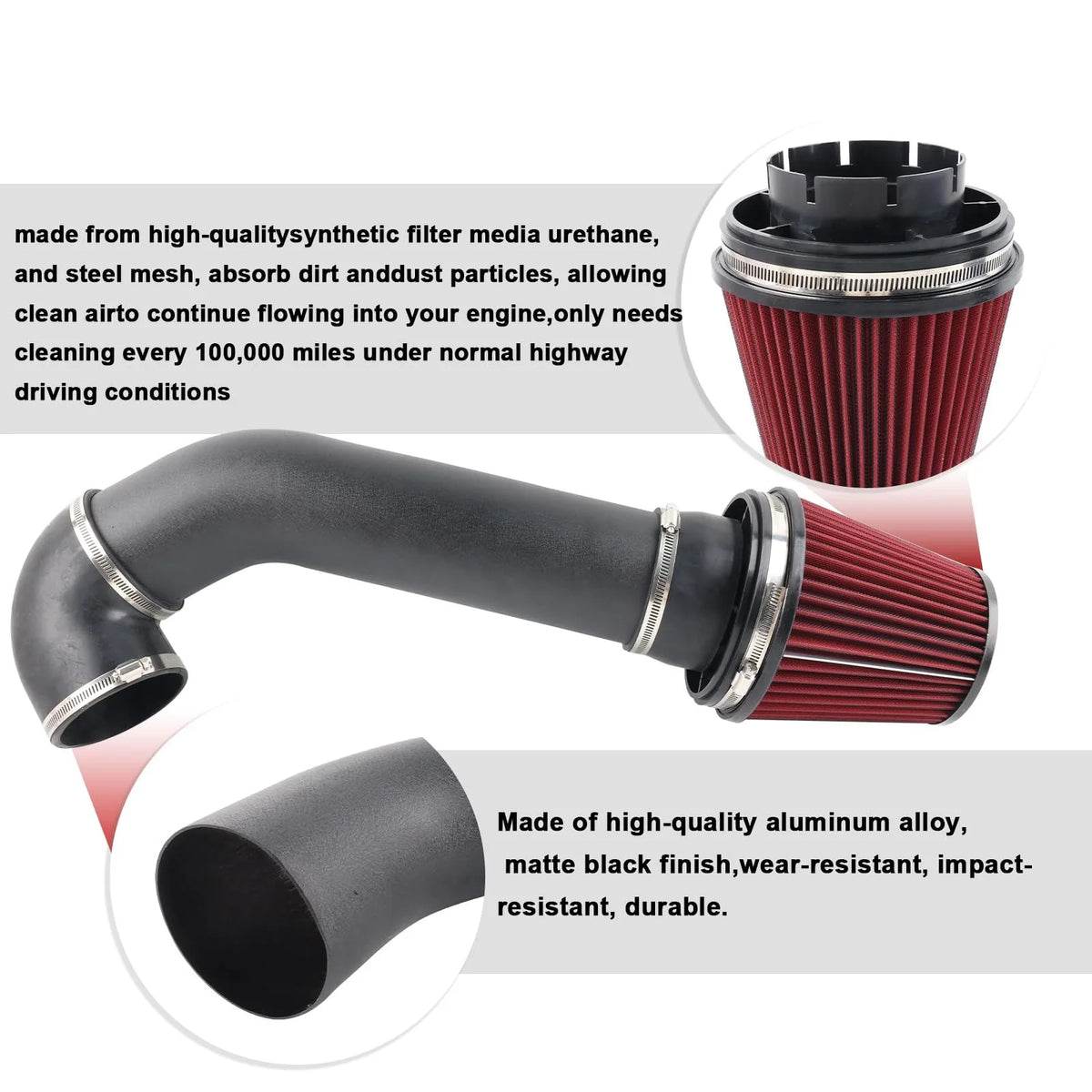 4 Inch LS Swap Cold Air Intake Kit compatible with LSX LS1 LS2 4.8L 5.3L 5.7L 6.0L Engine